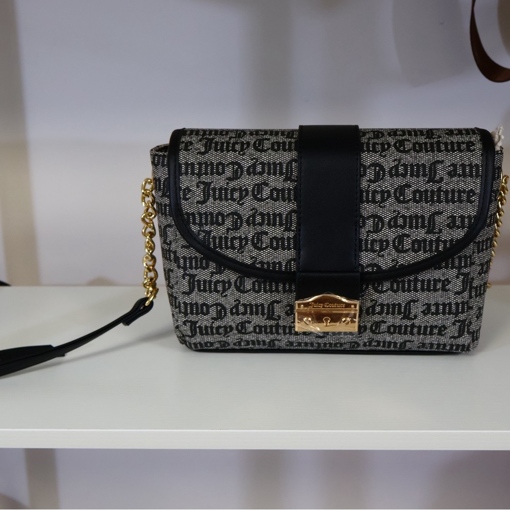 Juicy Couture Black with Gold Hardware Monogrammed Crossbody Purse NWT